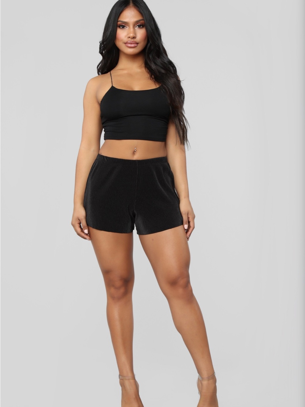 NEW- Sugared + Bronzed Black Ribbed High-Waist Women’s Shorts - L-XL